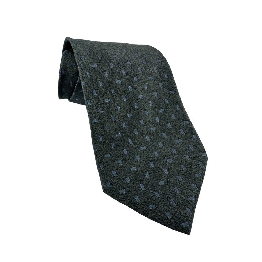 Van Heusen Gray Silk Necktie Blue Dash Pattern Classic Men’s Tie 58”